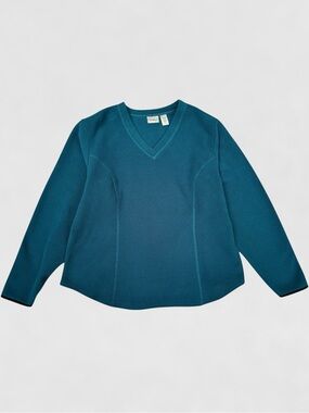 L.L. Bean Vintage Teal Fleece V Neck Pullover (Made in Canada)